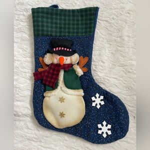 Festive Snowman Christmas Stocking - Blue and Green